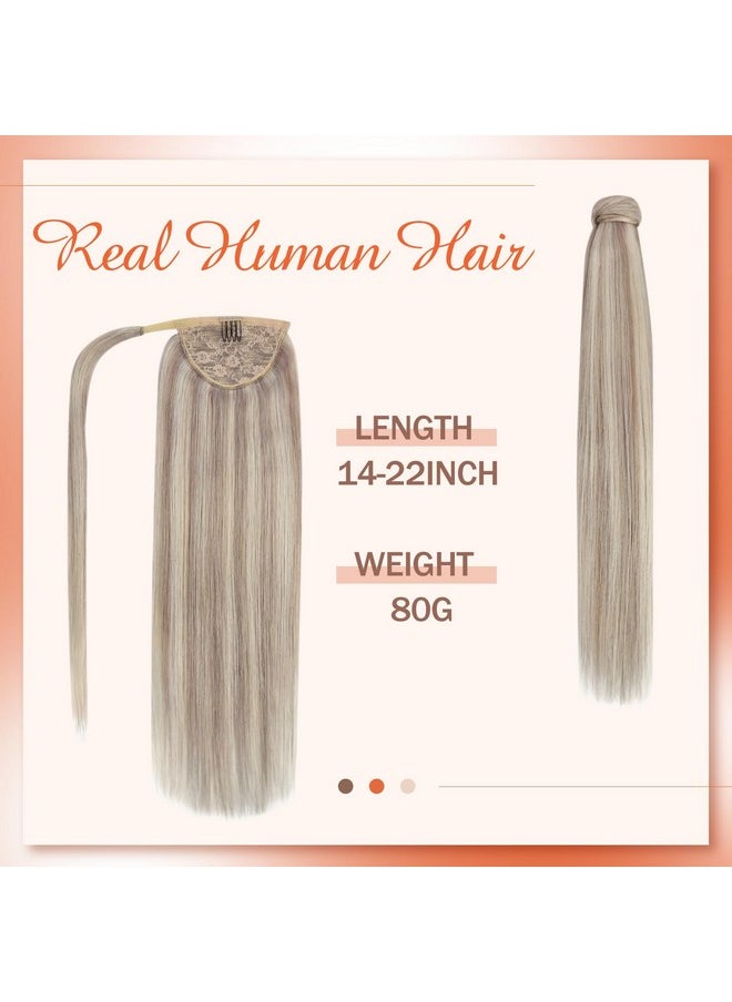 Ve Sunny Ponytail Extension Real Human Hair Blonde Hair Ponytail Extension Dirty Blonde Highlighted Platinum Blonde Ponytail Hair Extensions Wrap Around Real Hair Ponytail For Women 18Inch 80G  - Image 2