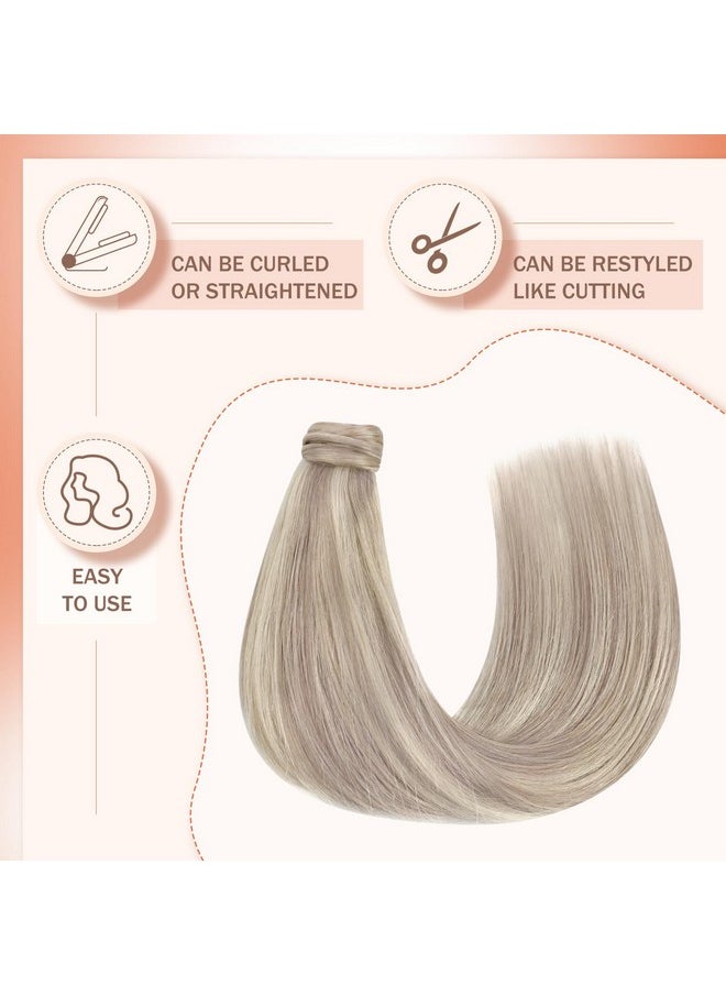 Ve Sunny Ponytail Extension Real Human Hair Blonde Hair Ponytail Extension Dirty Blonde Highlighted Platinum Blonde Ponytail Hair Extensions Wrap Around Real Hair Ponytail For Women 18Inch 80G  - Image 4
