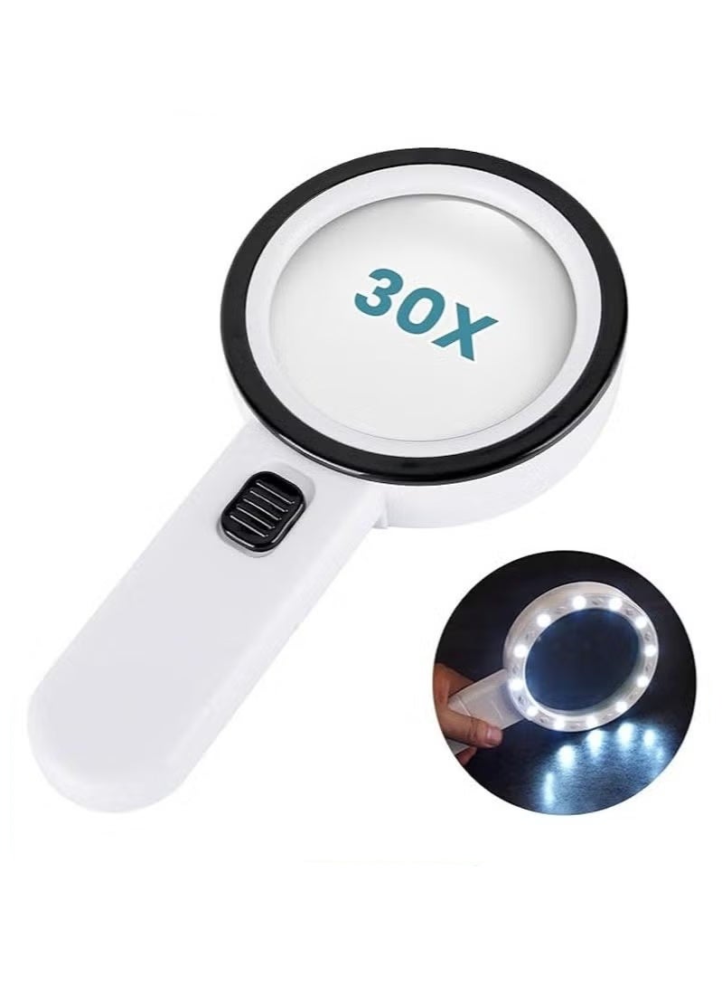 Magnifying Glass with Light, 30X Handheld Large Magnifying Glass 12 LED Illuminated Lighted Magnifier for Macular Degeneration, Seniors Reading, Soldering, Inspection, Coins, Jewellery, Exploring - Image 1