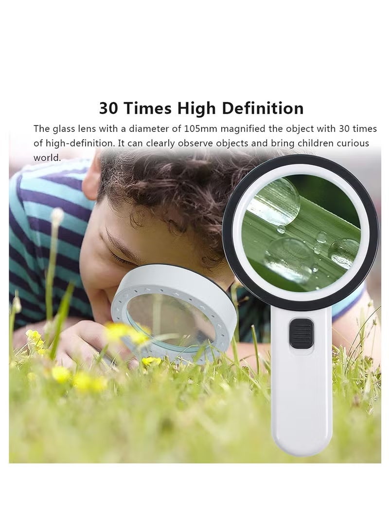 Magnifying Glass with Light, 30X Handheld Large Magnifying Glass 12 LED Illuminated Lighted Magnifier for Macular Degeneration, Seniors Reading, Soldering, Inspection, Coins, Jewellery, Exploring - Image 3