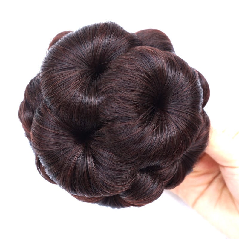 Generic Factory wholesale wig female nine flower hair bag antique ball head lazy person hair clip flower bud false hair bag Dark brown