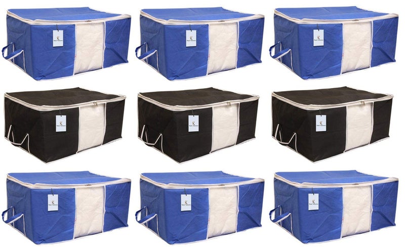 Kuber Industries 9 Piece Non Woven Underbed Storage Organiser Set Extra Large Black and Royal Blue CTSN075 - Image 1