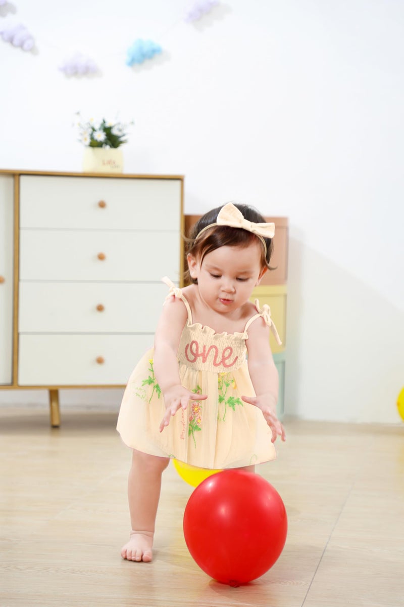 TITKKOP Baby Girl 1st Birthday Clothes One Year Old Tulle Romper Sleeveless Bodysuit Cake Smash Outfits(apricot1,12-18M) - Image 4