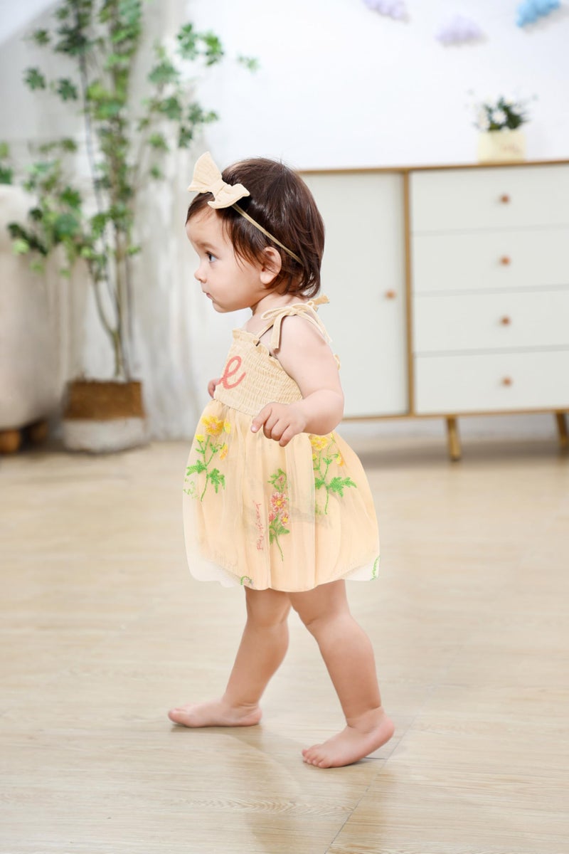 TITKKOP Baby Girl 1st Birthday Clothes One Year Old Tulle Romper Sleeveless Bodysuit Cake Smash Outfits(apricot1,12-18M) - Image 5