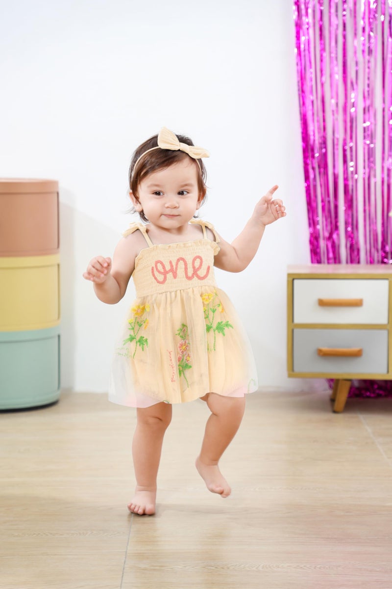TITKKOP Baby Girl 1st Birthday Clothes One Year Old Tulle Romper Sleeveless Bodysuit Cake Smash Outfits(apricot1,12-18M) - Image 3
