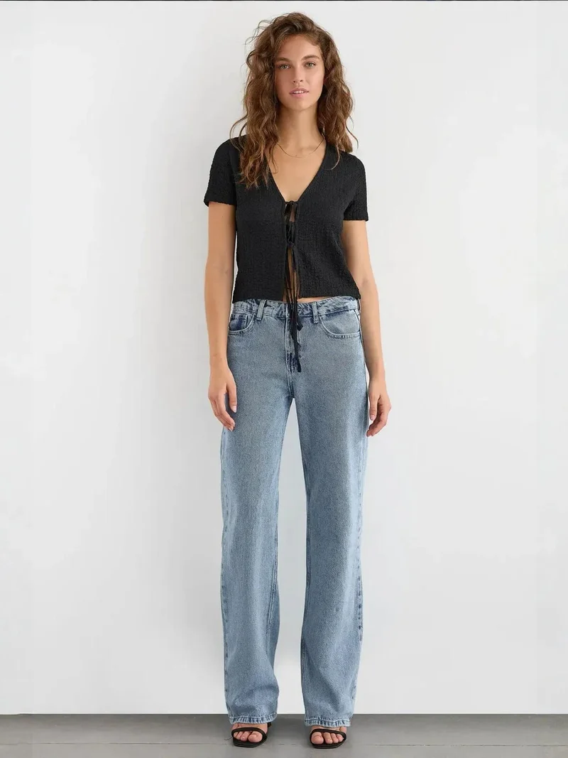 HICCUP Short Sleeve Tie-Up Detail Blouse