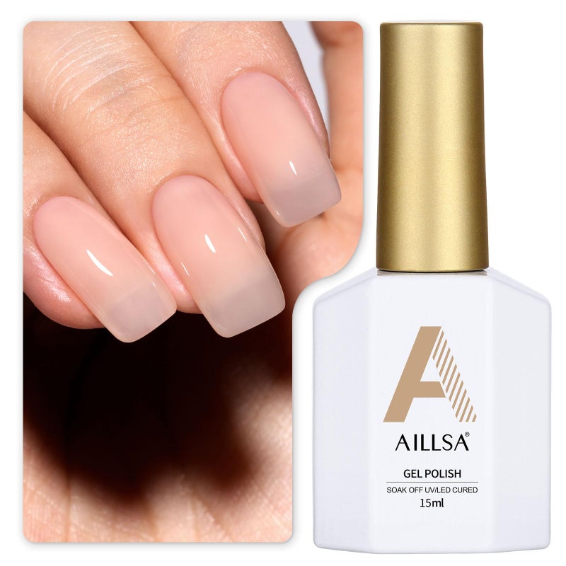 AILLSA Nude Gel Polish - Jelly Gel Nail Polish Nude Pink Translucent Soak Off U V Gel Polish Neutral Color Nail Gel Polish for Nail Art French Manicure at Home 0.51 Fl Oz GB60 - Image 1