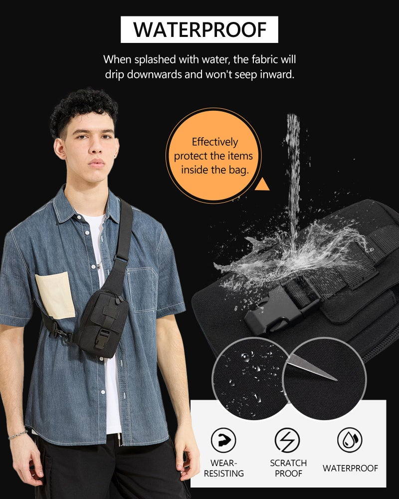 Peicees Small Sling Bag for Men, Tactical Inspired Waterproof Utility EDC Mini Crossbody Chest Bag for Travel Work Sport, Canvas Black - Image 3