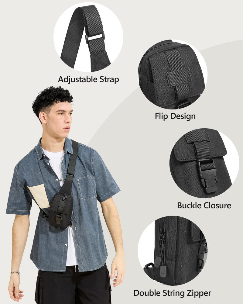 Peicees Small Sling Bag for Men, Tactical Inspired Waterproof Utility EDC Mini Crossbody Chest Bag for Travel Work Sport, Canvas Black - Image 5