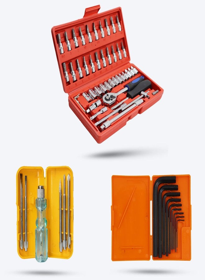 Hillgrove HGCM58M1 46Pcs Socket Spannar Set with Hex Allen key Set,5in1 Screwdriver Set, Extension Rod and Carry Box for Automobiles/Bike/Car Repair Tools Kit Socket Set - Image 1