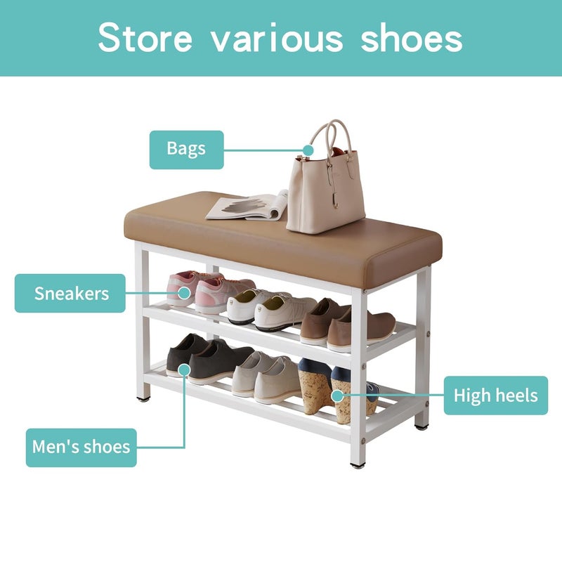 HOME CUBE 3-Tier Shoe Storage Rack With Leather Cushion Seat For Home Portable Shoe Rack Chappal Stand Sneakers Slippers Stand Footwear Shoe Rack Organizer for Entryway Living Room Office (SR-017) - Image 4