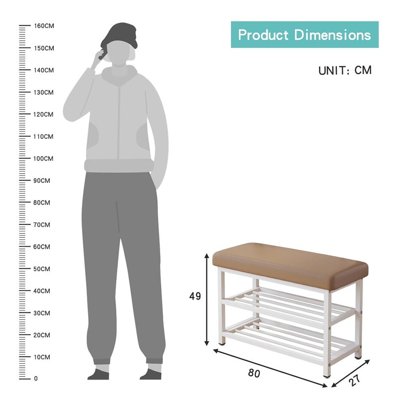 HOME CUBE 3-Tier Shoe Storage Rack With Leather Cushion Seat For Home Portable Shoe Rack Chappal Stand Sneakers Slippers Stand Footwear Shoe Rack Organizer for Entryway Living Room Office (SR-017) - Image 3