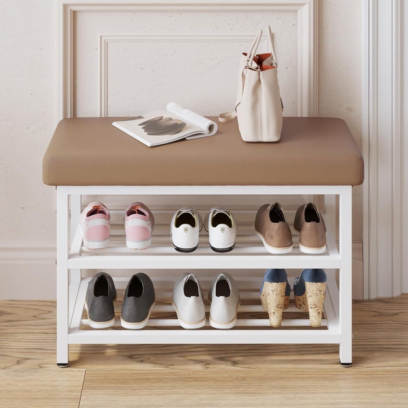 HOME CUBE 3-Tier Shoe Storage Rack With Leather Cushion Seat For Home Portable Shoe Rack Chappal Stand Sneakers Slippers Stand Footwear Shoe Rack Organizer for Entryway Living Room Office (SR-017) - Image 2