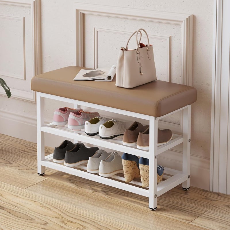 HOME CUBE 3-Tier Shoe Storage Rack With Leather Cushion Seat For Home Portable Shoe Rack Chappal Stand Sneakers Slippers Stand Footwear Shoe Rack Organizer for Entryway Living Room Office (SR-017) - Image 1