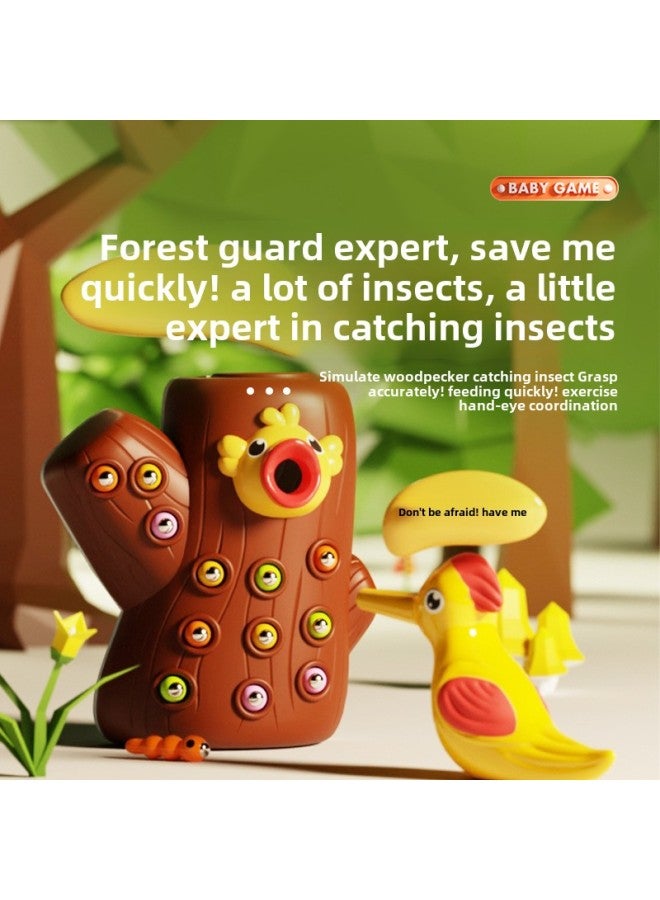 Children's Woodpecker Toys Educational Early Education Fishing Catch Worm Games Magnetic Magnetic Catch Worm Toys Hand-Eye Coordination-Colour: Woodpecker Catching Insects (1 Tree Stump + 2 Birds + 20 Insects) E-commerce Box - Image 3