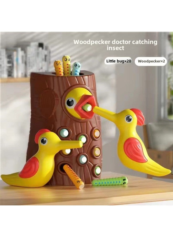 Children's Woodpecker Toys Educational Early Education Fishing Catch Worm Games Magnetic Magnetic Catch Worm Toys Hand-Eye Coordination-Colour: Woodpecker Catching Insects (1 Tree Stump + 2 Birds + 20 Insects) E-commerce Box - Image 1
