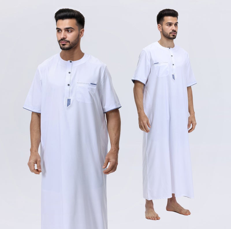 ثوب رجالي كاجوال بياقة دائرية وأكمام قصيرة، ملابس خروج أساسية، رداء طويل - Image 2