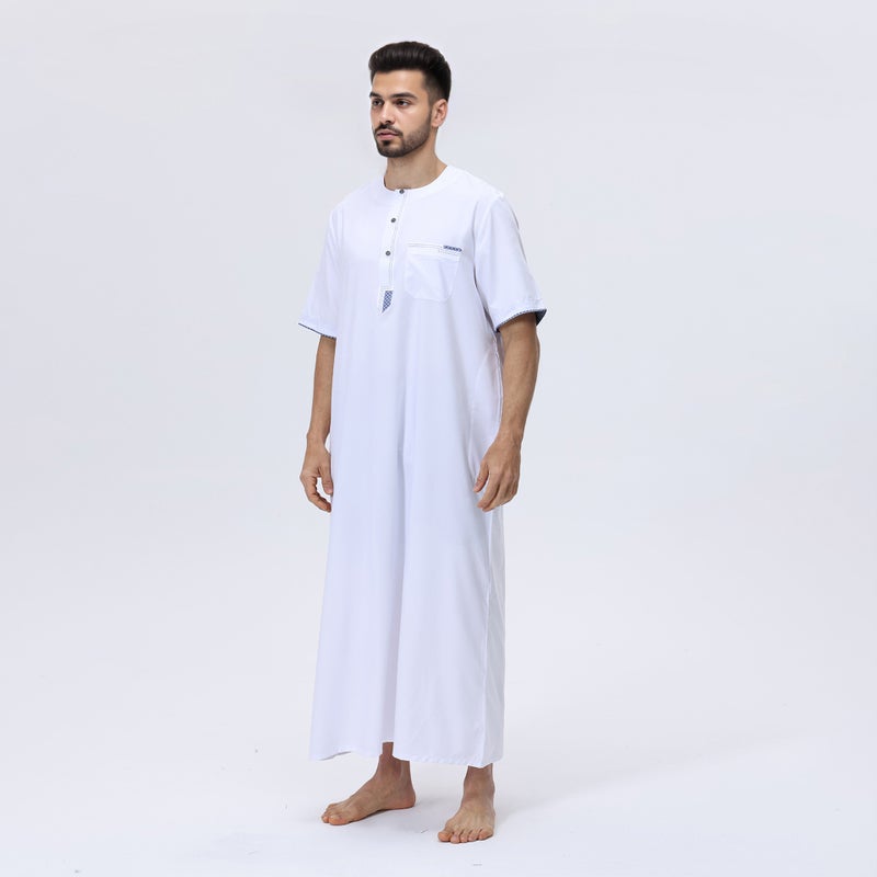 ثوب رجالي كاجوال بياقة دائرية وأكمام قصيرة، ملابس خروج أساسية، رداء طويل - Image 3