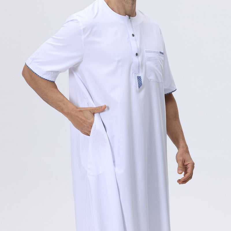 ثوب رجالي كاجوال بياقة دائرية وأكمام قصيرة، ملابس خروج أساسية، رداء طويل - Image 5
