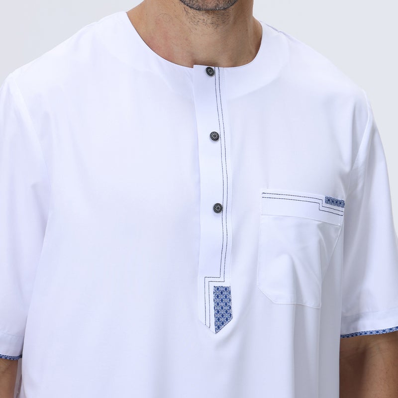 ثوب رجالي كاجوال بياقة دائرية وأكمام قصيرة، ملابس خروج أساسية، رداء طويل - Image 4