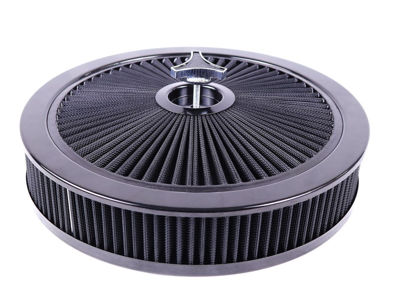 JGhyperX Round 14"x3" Air Cleaner Filter Assembly Kit Compatible with GMC Chevy Ford Chryler Dodge V8 Black 5-1/8" Carb Neck w/Flow-Thru Lid High Flow Chrome 4330ABK - Image 1