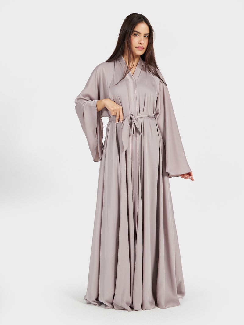Reem Abayas Champagne Dust Satin Silk Abaya - Luxury Neutral Modest Kaftan - Image 2