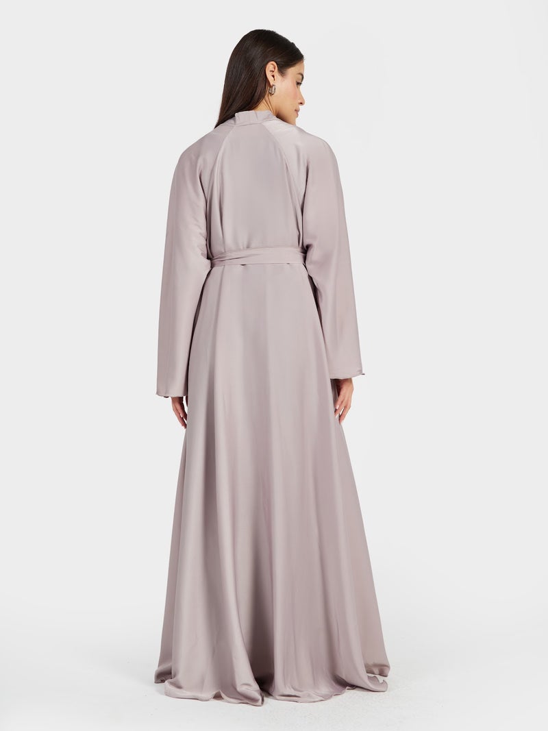 Reem Abayas Champagne Dust Satin Silk Abaya - Luxury Neutral Modest Kaftan - Image 4