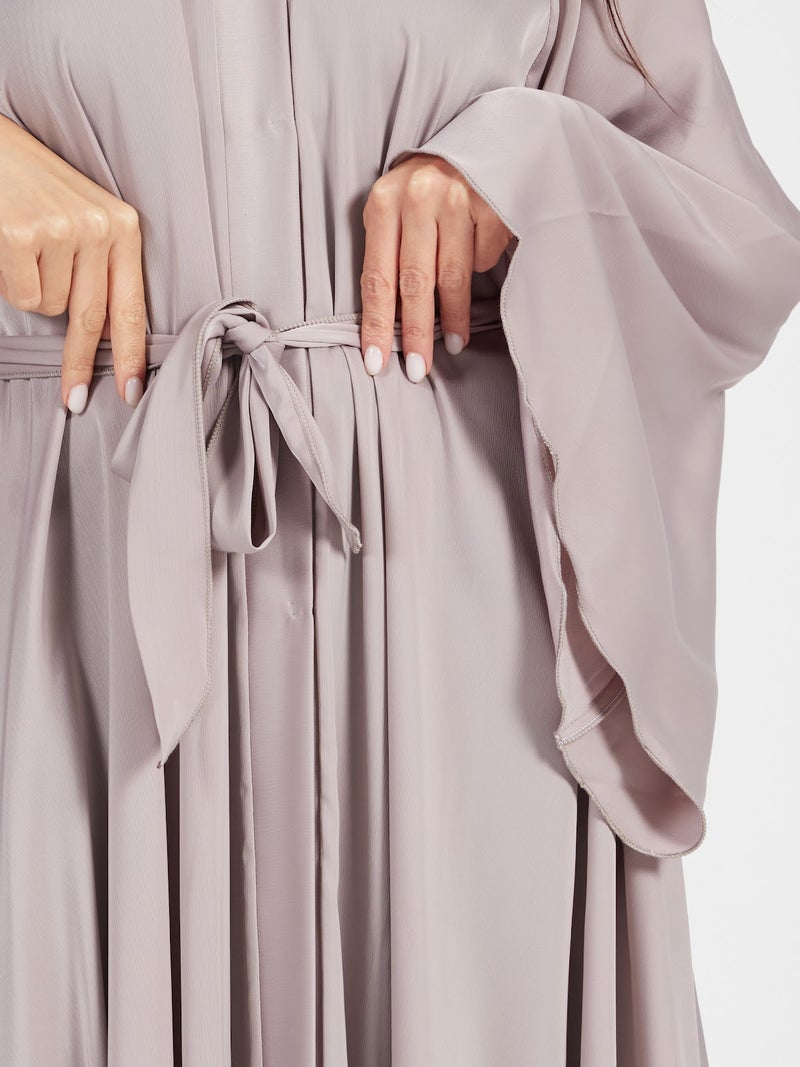 Reem Abayas Champagne Dust Satin Silk Abaya - Luxury Neutral Modest Kaftan - Image 3