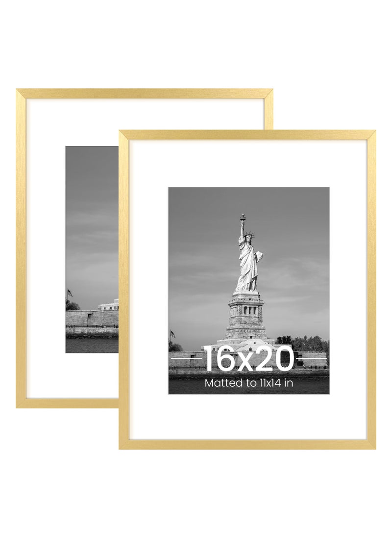ENJOYBASICS ENJOYBASICS 16x20 Picture Frame Display Poster 11x14 with Mat or 16 x 20 Without Wall Gallery Photo Frames Gold 2 Pack 