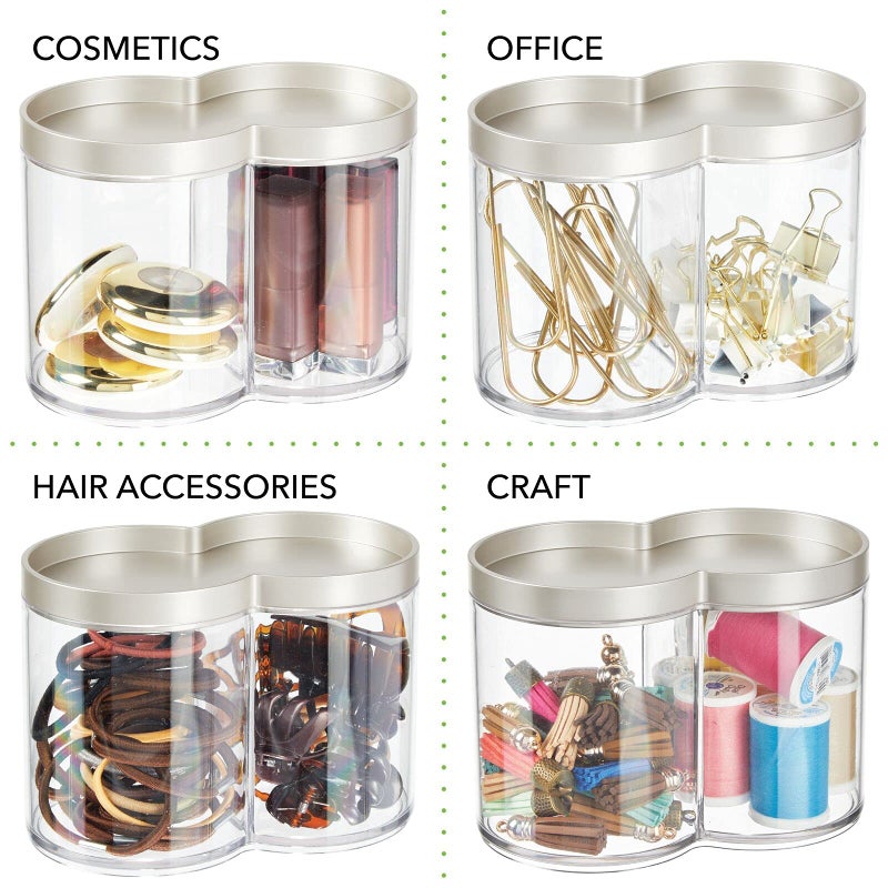 mDesign Plastic Canister Jar Organizer Set with Storage Lid - Home Decor Holder for Bathroom/Restroom Vanity Countertop, Cabinet - Holds Cotton Balls, Soap, Lumiere Collection, Clear/Matte Satin - Image 5