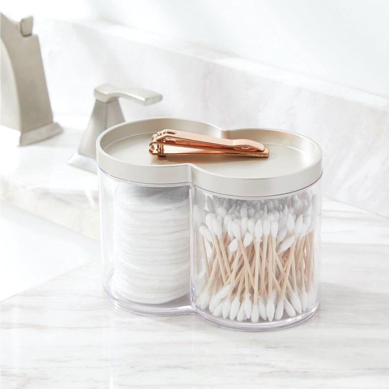 mDesign Plastic Canister Jar Organizer Set with Storage Lid - Home Decor Holder for Bathroom/Restroom Vanity Countertop, Cabinet - Holds Cotton Balls, Soap, Lumiere Collection, Clear/Matte Satin - Image 3