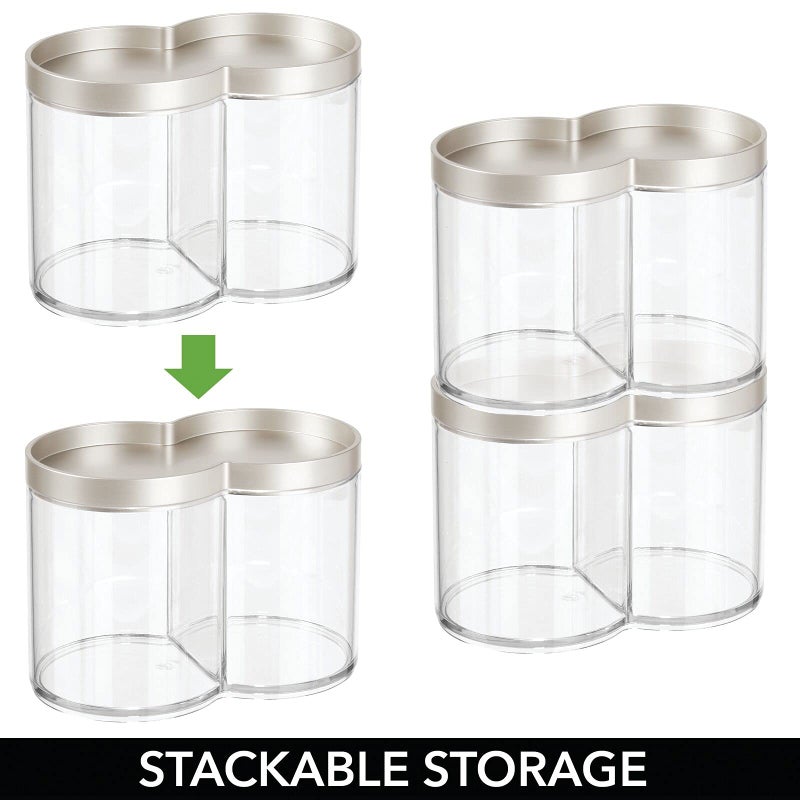 mDesign Plastic Canister Jar Organizer Set with Storage Lid - Home Decor Holder for Bathroom/Restroom Vanity Countertop, Cabinet - Holds Cotton Balls, Soap, Lumiere Collection, Clear/Matte Satin - Image 4