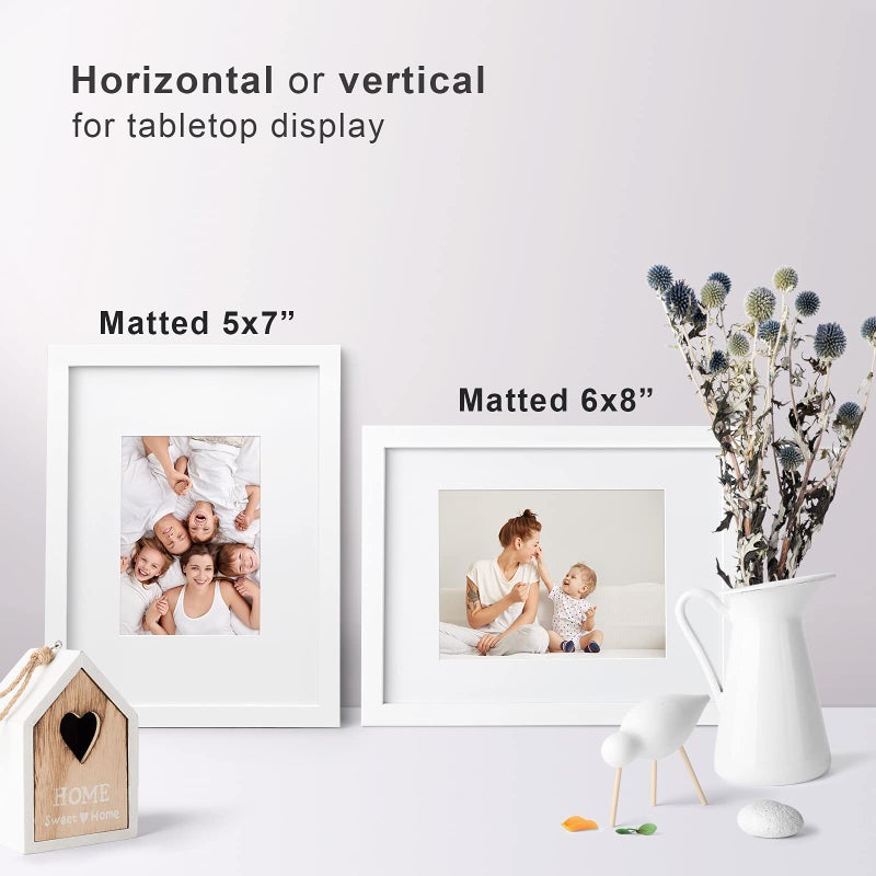 Egofine 9x12 إطارات الصورة باللون الأبيض المغطى بإطارات خشبية زجاجية للصور 5x7/6x8 مع حصيرة أو 9x12 بدون حصيرة منضدة وجدار عرض مجموعة من 4 - Image 4