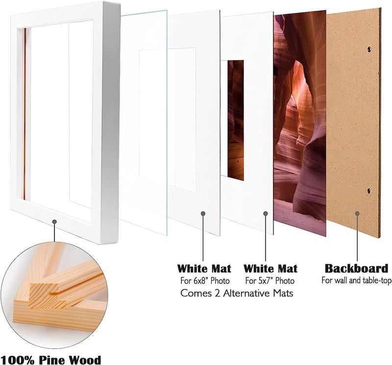 Egofine 9x12 إطارات الصورة باللون الأبيض المغطى بإطارات خشبية زجاجية للصور 5x7/6x8 مع حصيرة أو 9x12 بدون حصيرة منضدة وجدار عرض مجموعة من 4 - Image 3