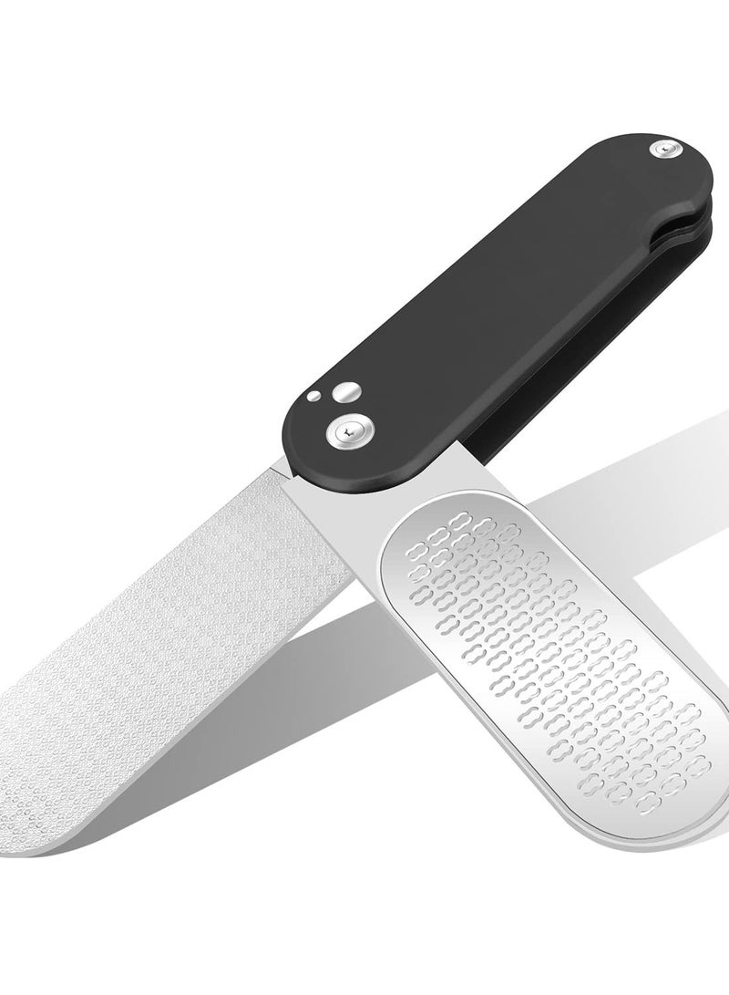 Excefore Foldable Foot File Callus Remover for Feet, 3 in 1 Professional Stainless Steel Foot Scrubber, Wet Dry Use, Easy to Carry, Black - Image 1