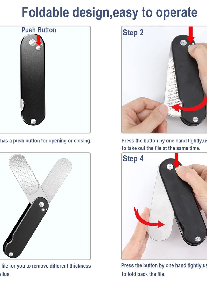 Excefore Foldable Foot File Callus Remover for Feet, 3 in 1 Professional Stainless Steel Foot Scrubber, Wet Dry Use, Easy to Carry, Black - Image 4