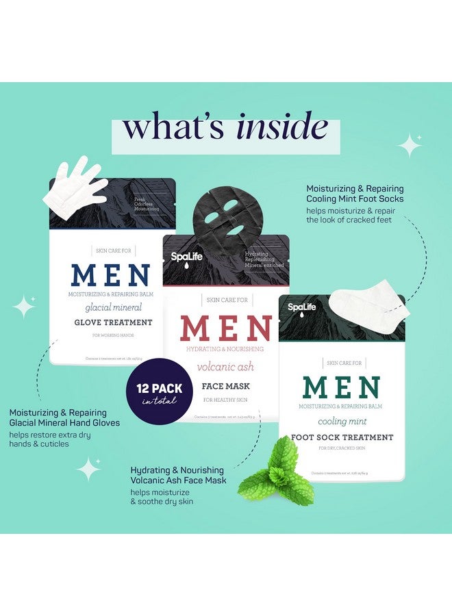 SpaLife SpaLife Men's 12-Piece Spa Set: Repairing Hand Gloves for Dry Hands, Cooling Mint Foot Socks for Cracked Heels, and Moisturizing Face Mask Ultimate Men Grooming and Relaxation Gift Kit  - Image 2