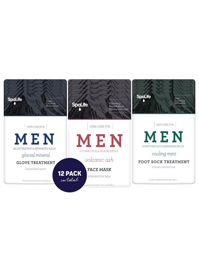 SpaLife SpaLife Men's 12-Piece Spa Set: Repairing Hand Gloves for Dry Hands, Cooling Mint Foot Socks for Cracked Heels, and Moisturizing Face Mask Ultimate Men Grooming and Relaxation Gift Kit  - Image 1
