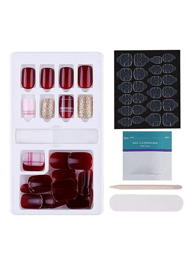 Store2508 - Press On Gel Nails 30 Pcs With Double Sided Jelly Adhesive Nail Glue Nail Filer Mb658_Design 19 - Image 1