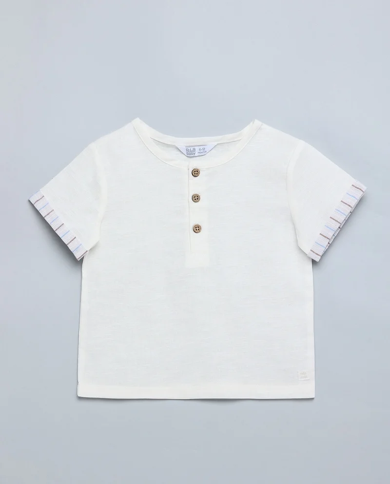 أر أند بي Solid T-Shirt and Striped Shorts Set