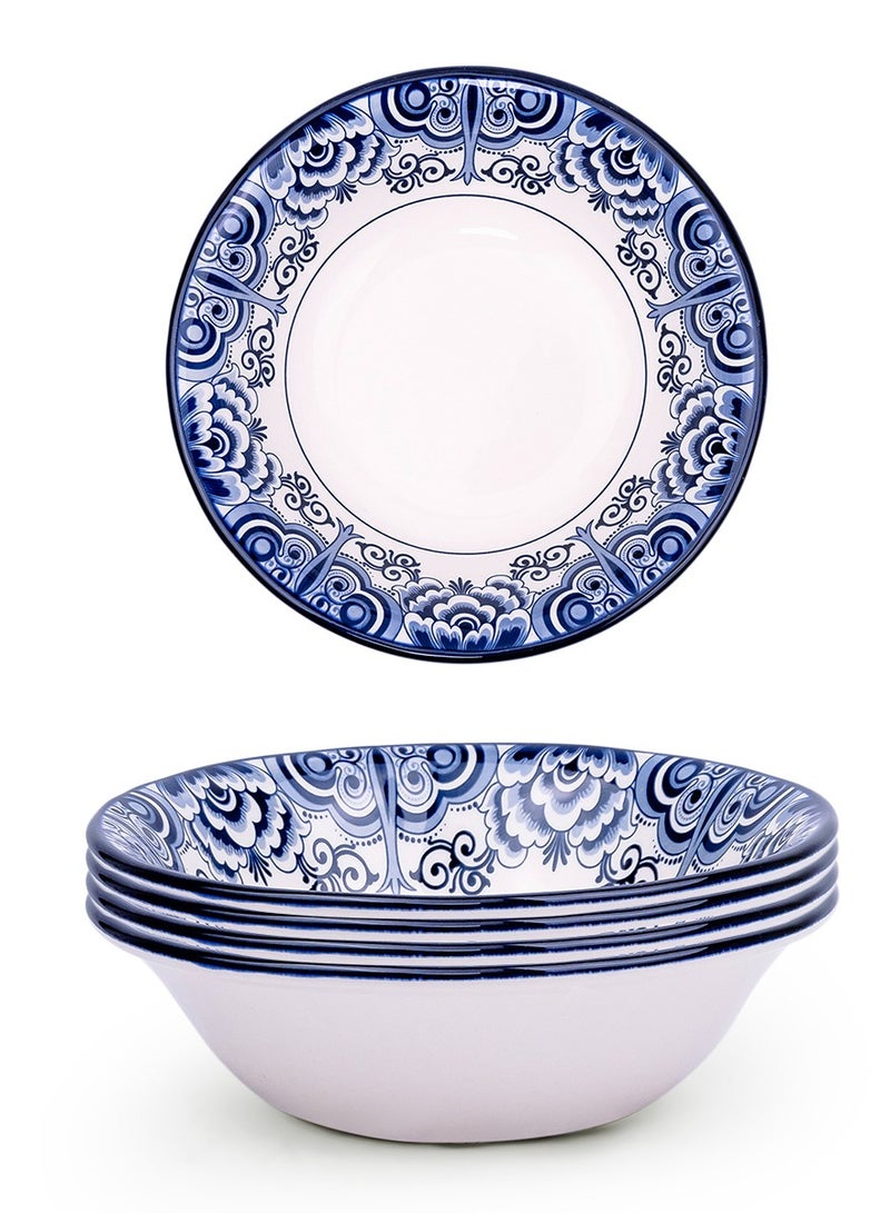 Claytan Lighthouse Blue Distinct Floral Pattern 6-Inch Ceramic Cereal Bowl, Blue & White (set of 4) - Image 2
