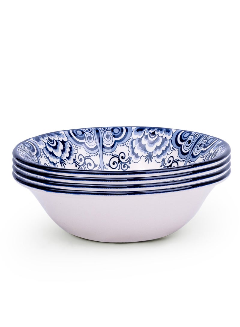 Claytan Lighthouse Blue Distinct Floral Pattern 6-Inch Ceramic Cereal Bowl, Blue & White (set of 4) - Image 1