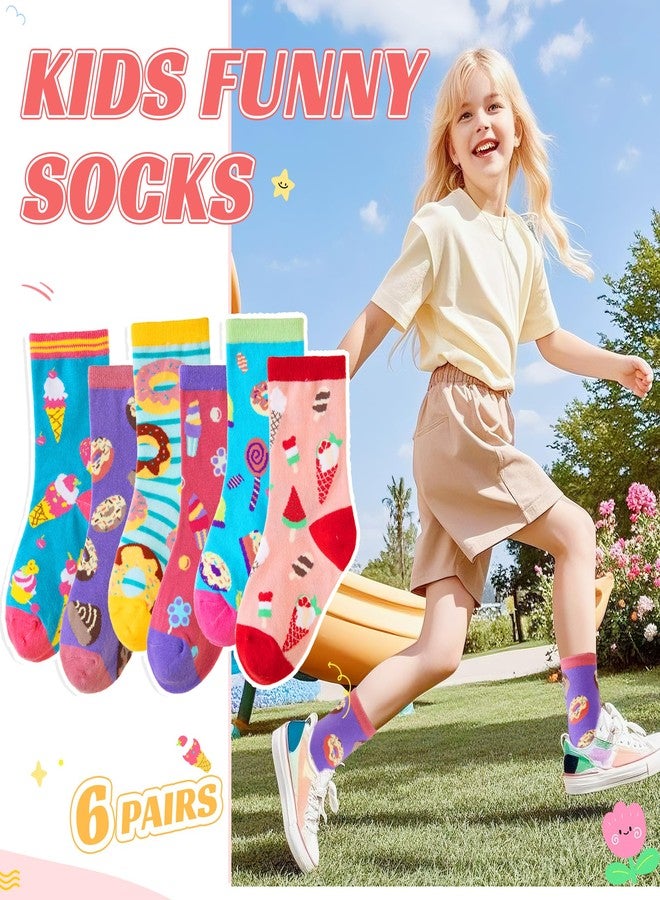 Velice Kids Girls Boys Cotton Crew Socks Funny Crazy Novelty Cartoon Cute Silly Dress Socks 6 Pairs(Cake/Ice Cream,5-8 Years) - Image 3