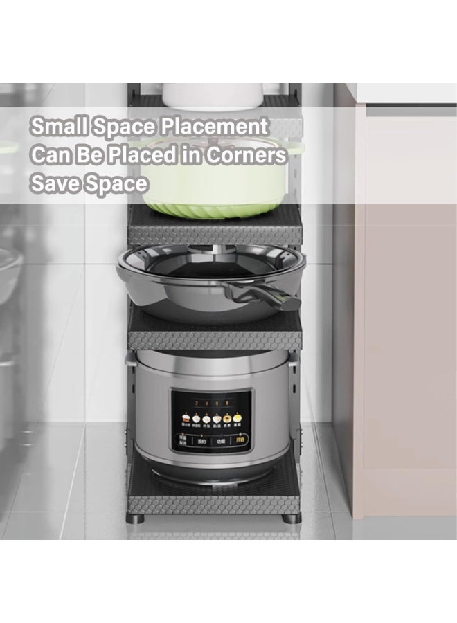 Heavy Duty Pots and Pans Rack Adjustable Storage for Cast Iron Pans Carbon Steel and Saucepan Lids Space Saving Solution for Cupboard Cabinet or Kitchen Counter 4 tier - Image 3