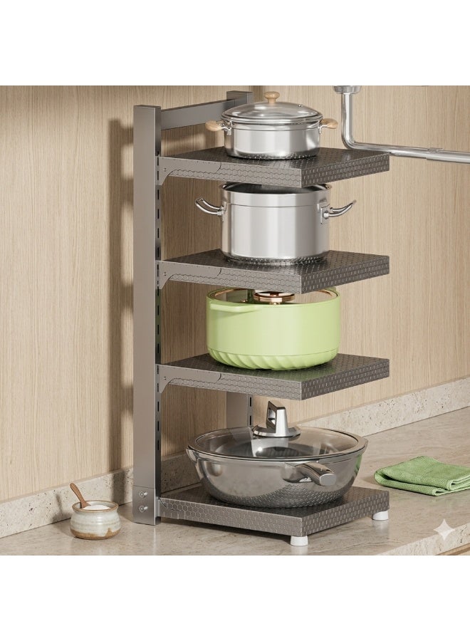 Heavy Duty Pots and Pans Rack Adjustable Storage for Cast Iron Pans Carbon Steel and Saucepan Lids Space Saving Solution for Cupboard Cabinet or Kitchen Counter 4 tier - Image 4