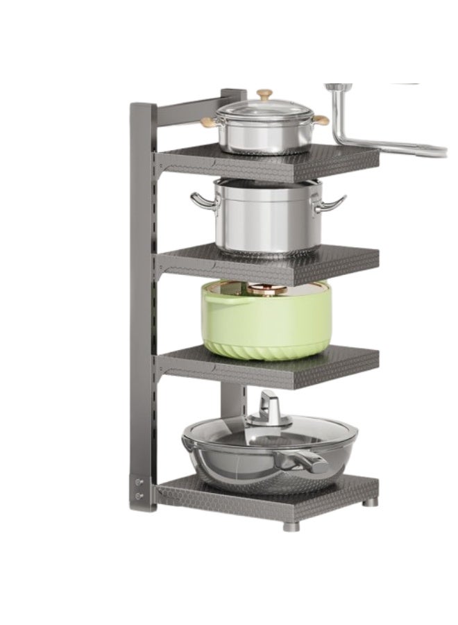 Heavy Duty Pots and Pans Rack Adjustable Storage for Cast Iron Pans Carbon Steel and Saucepan Lids Space Saving Solution for Cupboard Cabinet or Kitchen Counter 4 tier - Image 1