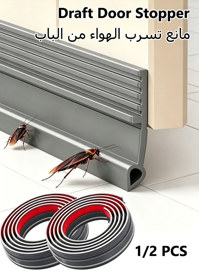 مانع تسرب الهواء للأبواب، مانع تسرب الهواء للأبواب، مانع تسرب الهواء للأبواب الخارجية والداخلية، شريط مانع للتسرب مقاوم للعوامل الجوية، يمنع دخول الهواء البارد والغبار والضوضاء والحشرات، شريط مانع للتسرب ذاتي اللصق لأسفل الأبواب، 100 سم، نصف قطعة، رمادي - Image 1