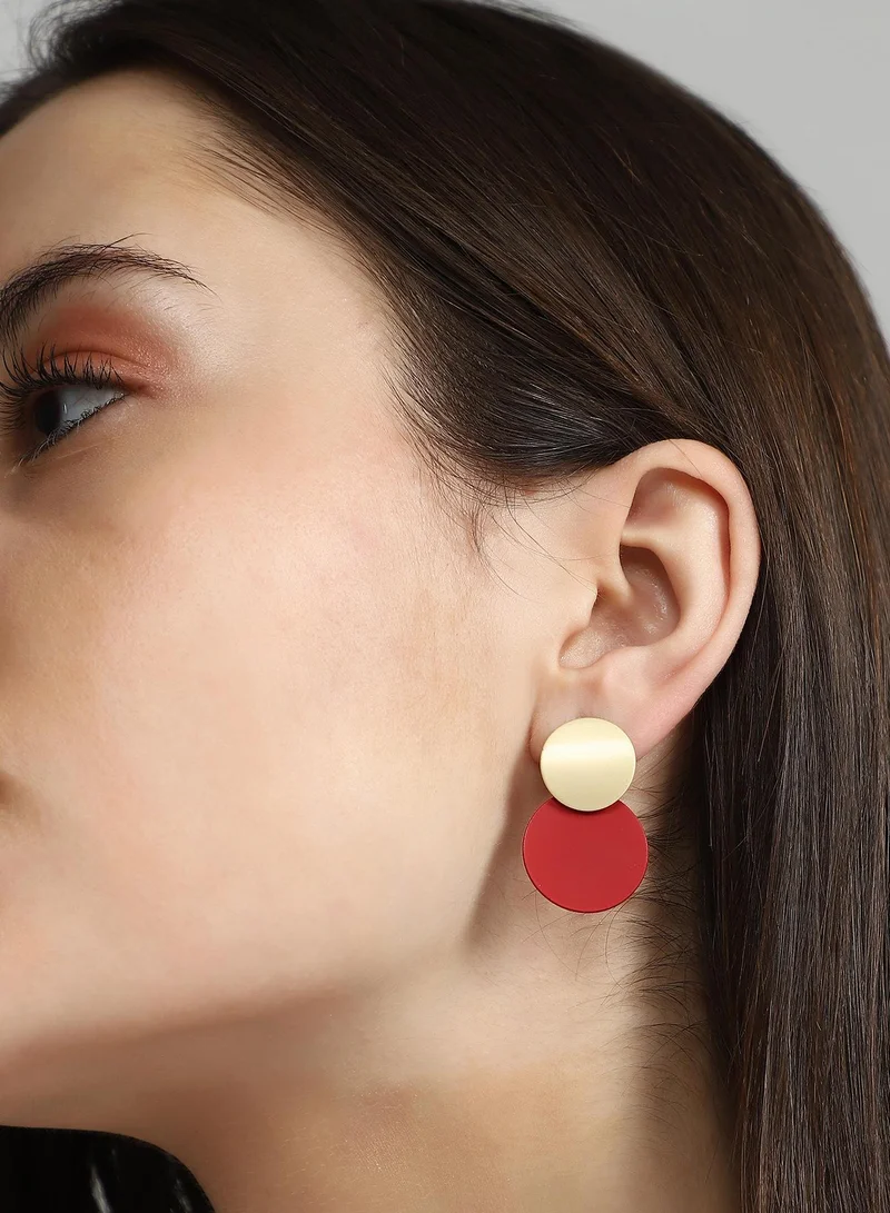 سوهي SOHI Women's The Circular-Block Drop Earrings For Casual Wear | Crimson Red Colour | Alloy Material | Push Back Closure | Metallic Earrings | Drop Earrings For Women & Girls