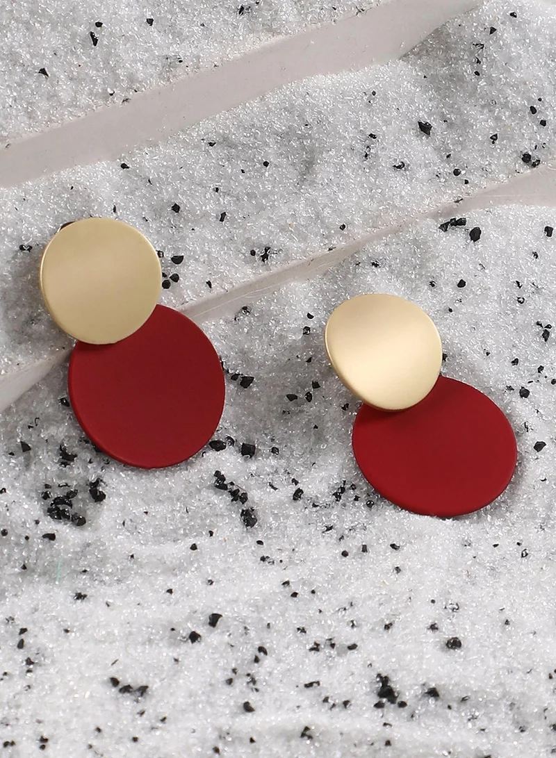 سوهي SOHI Women's The Circular-Block Drop Earrings For Casual Wear | Crimson Red Colour | Alloy Material | Push Back Closure | Metallic Earrings | Drop Earrings For Women & Girls