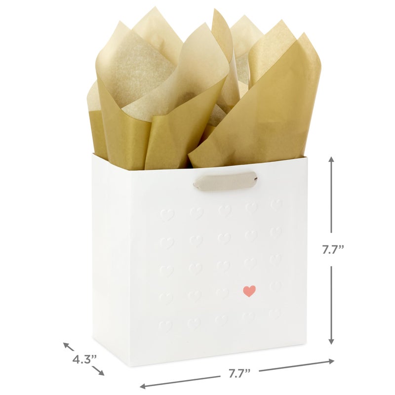 Hallmark Signature Studio 7" Medium Gift Bag with Tissue Paper (Embossed Hearts, White, Pink, Gold) for Valentine's Day, Birthdays, Mother's Day, Baby Showers, Bridal Showers - Image 3